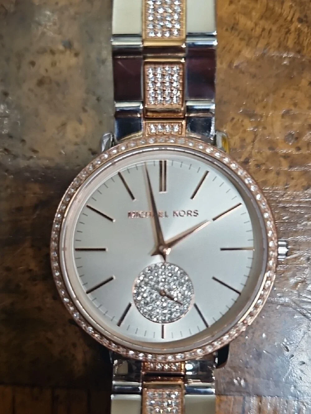 Michael Kors Two-Tone Rose Gold and Silver Crystal-Accented Women's Watch